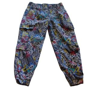 V.I.P. Graffiti Print Cargo Joggers Multicolor Street Art Newsprint Pants 9/29